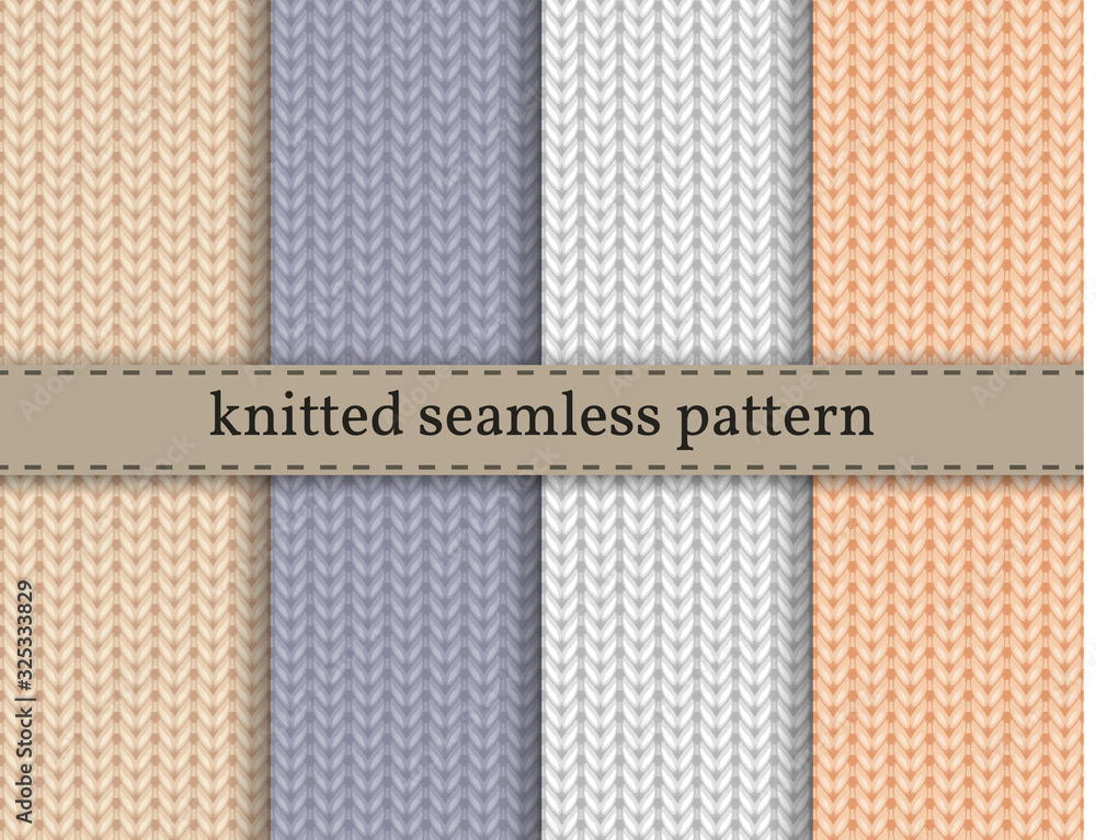 Poster set knit texture. collection knitted background. seamless pattern. endless knit texture. design for 