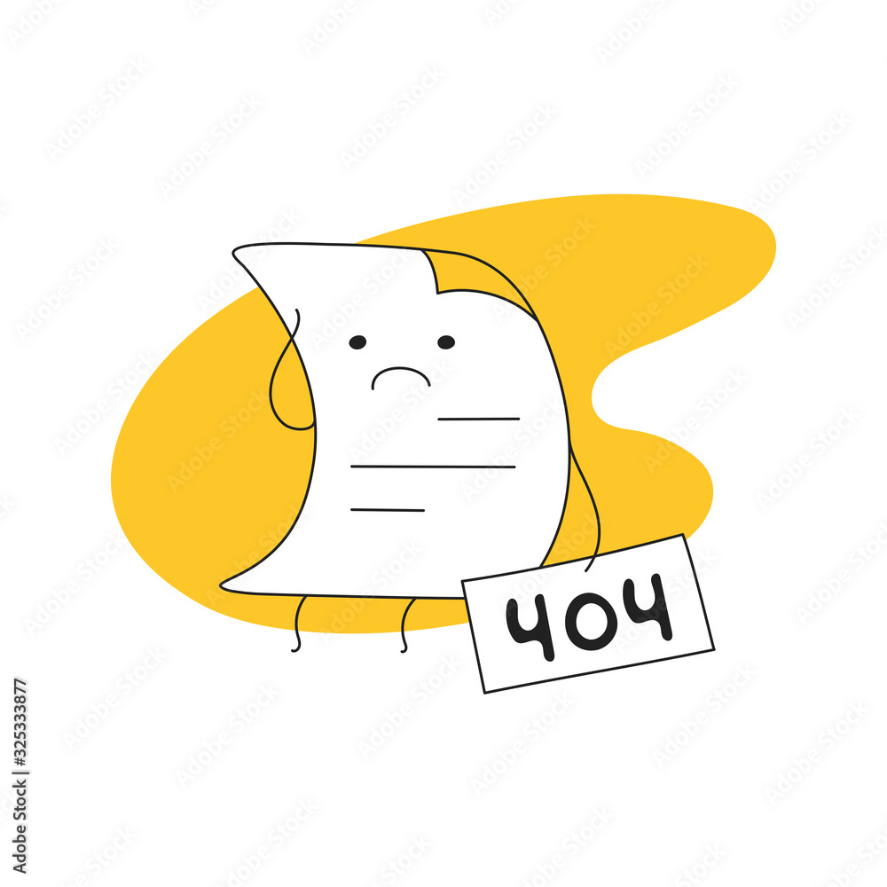 Poster 404 error web page, an upset sheet of paper with 404 sign in hand. this page is not available now co