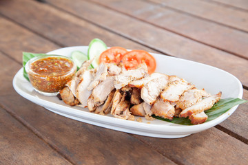 Sliced roast pork with Thai style spicy sauce