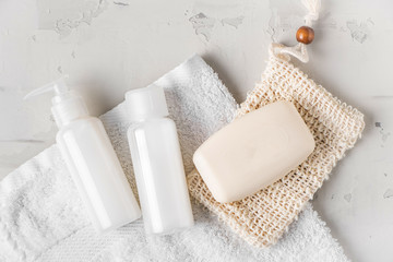 Zero waste, sustainable bathroom and lifestyle. Natural soap and homemade DIY beauty products in reusable bottles