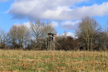 Wooden Hunters High Seat in rural Landscape