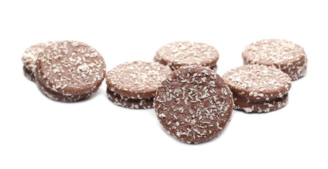 Coconuts marshmallow cake chocolate isolated on white background