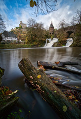Castle Pyrmont with watermill on Eltz river in Eifel county, Germany