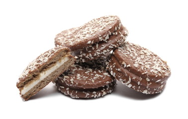 Coconuts marshmallow cake chocolate isolated on white background