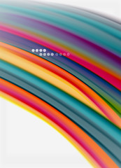 Obraz premium Wave lines abstract background, smooth silk design with rainbow style colors. Liquid fluid color waves. Vector Illustration