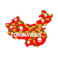 China map country icon with a stamp: Coronavirus on it. 2019 Novel Coronavirus (2019-nCoV) concept, for an outbreak occurs in Wuhan, China.Vector element