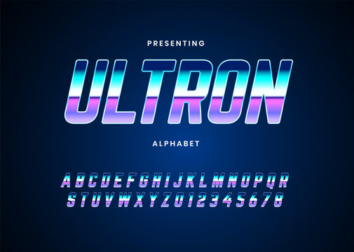 Retro futuristic and cool color alphabet font. Typography vintage style fonts for retrowave poster headline. vector illustration