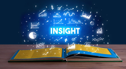 INSIGHT inscription coming out from an open book, business concept
