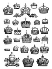 Set of crowns / Engraved antique illustration from Brockhaus Konversations-Lexikon 1908