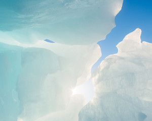 Ice berg formations and blue sky in Greenland