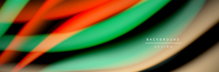 Сolorful flow poster. Wave liquid lines and shapes in black color background. Vector Illustration