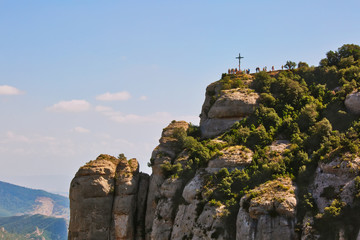 Fototapeta premium Cross of Saint Michael near Santa Maria de Montserrat Monastery in Spain