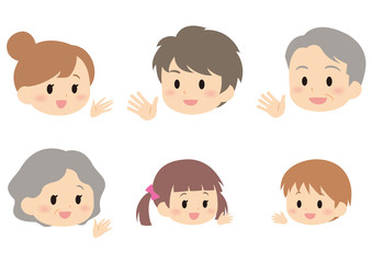 手を振る6人家族の顔