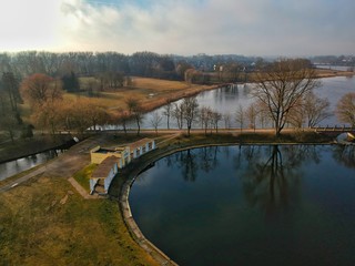 Fototapeta na wymiar Aerial view of Nesvizh park and castle in Belarus