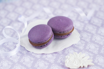 Macaroons. Delicious french dessert. Romantic composition