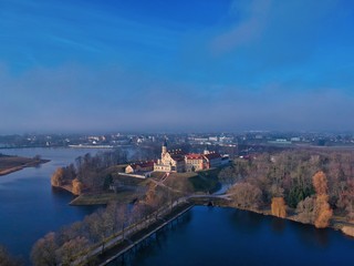 Fototapeta na wymiar Aerial view of Nesvizh park and castle in Belarus