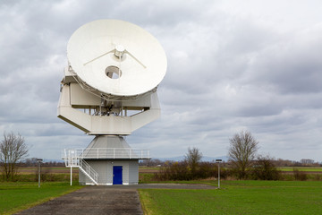Satellite dish of a parabolic antenna of the space measuring point in Leeheim Germany with a view...