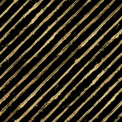 Abstract grunge seamless pattern with golden glittering acrylic paint diagonal stripes on black background