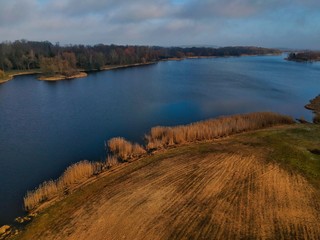Aerial view of Nesvizh park and castle in Belarus