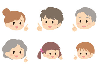 指差し6人家族の顔