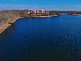 Naklejka premium Aerial view of Nesvizh park and castle in Belarus