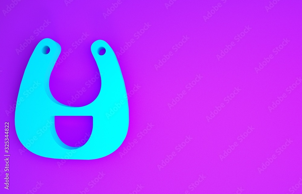 Sticker blue baby bib icon isolated on purple background. minimalism concept. 3d illustration 3d render