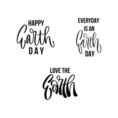 Handlettering vector set foe celebration of Earth day. Isolated black phrases on white background for greeting cards, posters, banners, social media deisgn. Separete design element.