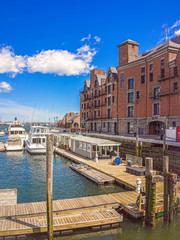 Long Wharf with Customhouse Block and ferries in Charles River