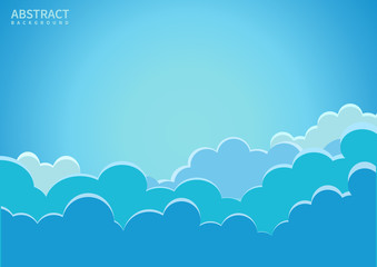 Blue sky and clouds background paper cut. Vector illustration