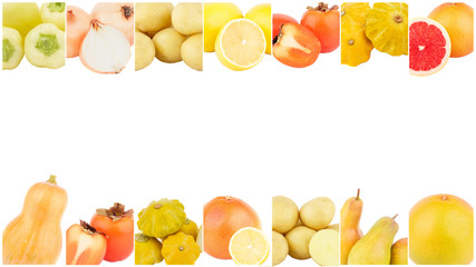 Lines from different yellow vegetables and fruits, isolated