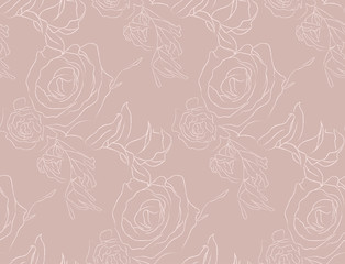 Vector Colorful Hand Drawn Line Drawing Doodle Floral Seamless Pattern with Rose Flowers, Wildflowers, Plants, Branches, Leaves. Design Elements Illustration. Branding. Swatch