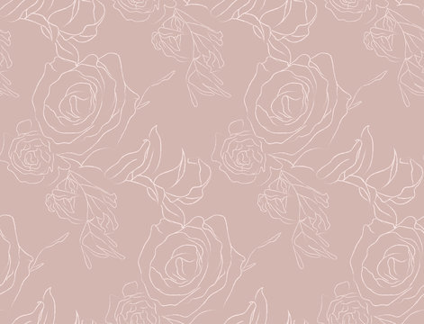 Vector Colorful Hand Drawn Line Drawing Doodle Floral Seamless Pattern with Rose Flowers, Wildflowers, Plants, Branches, Leaves. Design Elements Illustration. Branding. Swatch