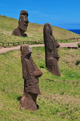 Rapa Nui. The statue Moai in Rano Raraku on Easter Island, Chili