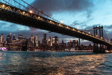 New York Downtown at night, Brooklyn Bridge