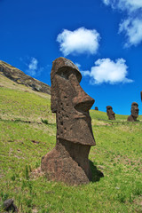 Rapa Nui. The statue Moai in Rano Raraku on Easter Island, Chili