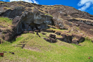 Rapa Nui. The statue Moai in Rano Raraku on Easter Island, Chili