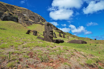 Rapa Nui. The statue Moai in Rano Raraku on Easter Island, Chili