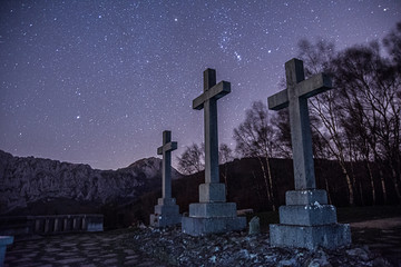 monument under the stars in urkiola natural park, basque country, spain