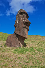Rapa Nui. The statue Moai in Rano Raraku on Easter Island, Chili