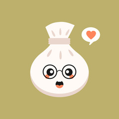 Chinese dim sum cute kawaii vector characters. Asian dish with smiling face. Eastern traditional cuisine. Dumpling with spices. Funny emoji, emoticon. Isolated cartoon color illustration
