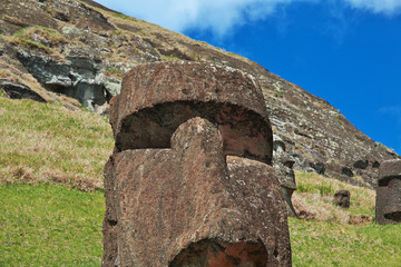 Rapa Nui. The statue Moai in Rano Raraku on Easter Island, Chili