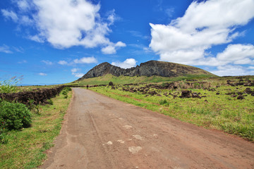 Rapa Nui. The view on the mountain Rano Raraku on Easter Island, Chili