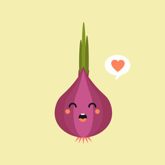 Illustration of cute and kawaii onion mascot with character expression isolated on color  background. Flat design style for your mascot branding. website emoji