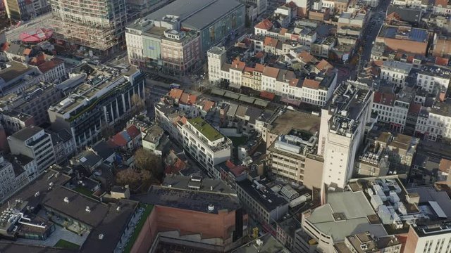 Antwerp Belgium Aerial v16 Birdseye view flying low over Diamant district downtown - November 2019