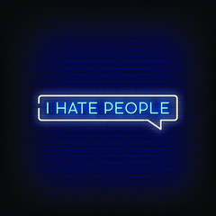 Fototapeta premium I Hate people Neon Signs Style Text Vector