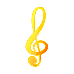 Wonderful design of a golden musical key on a white background