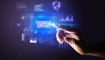 Hand touching TECHNICAL SUPPORT inscription, new business technology concept