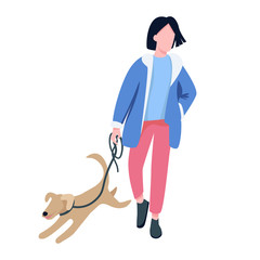 Man walking with dog flat color vector faceless character. Pet owner, dog lover strolling with playful puppy outdoors isolated cartoon illustration for web graphic design and animation