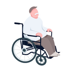 Pensioner in wheelchair flat color vector faceless character. Senior man, elderly disabled individual, paraplegic grandfather isolated cartoon illustration for web graphic design and animation