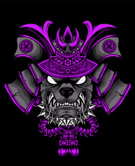 illustration vector Dog head with samurai helmet 